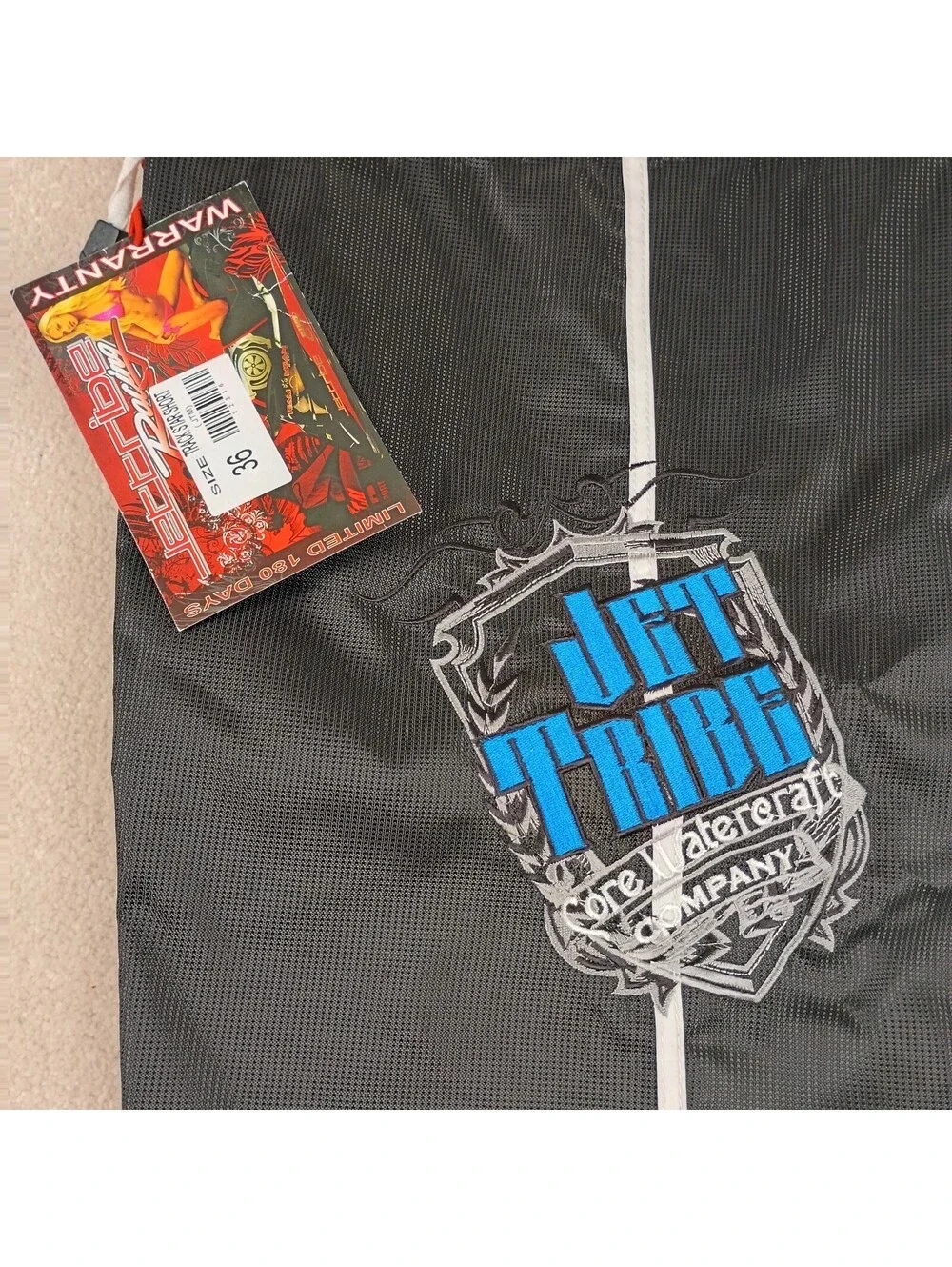 Jettribe Racing Shorts Mens Size 36 Blue Black Board Surfing Trunks Drawstring